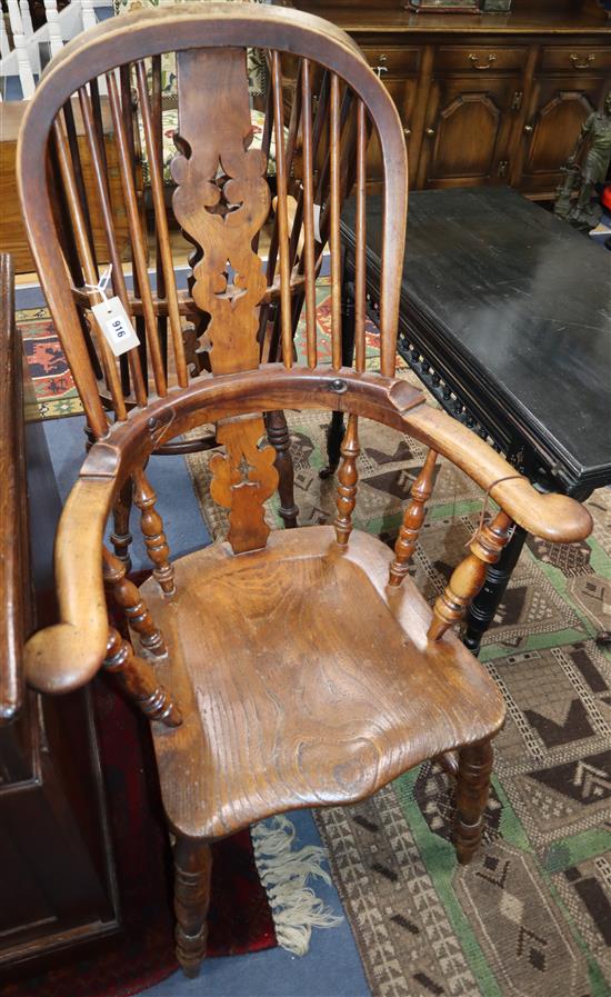 Two Victorian elm and beech Windsor armchairs
